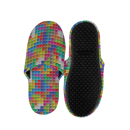 Colorful Brick Puzzle Game Pattern Print Slippers