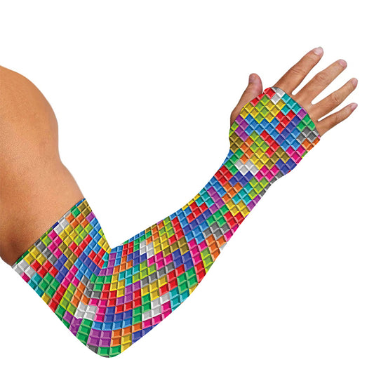 Colorful Brick Puzzle Game Pattern Print Sun Protection Arm Sleeves