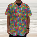 Colorful Brick Puzzle Game Pattern Print Textured Short Sleeve Shirt