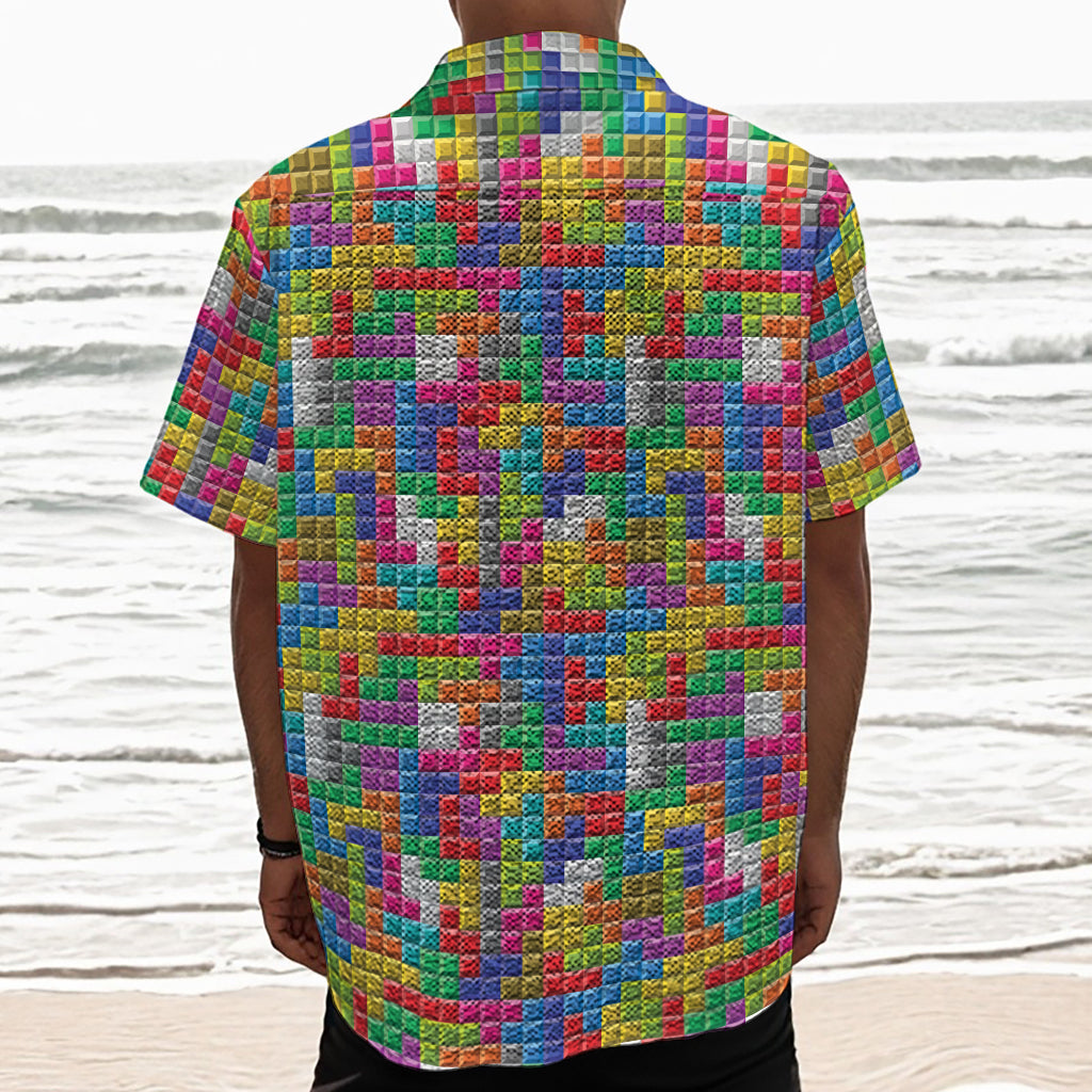Colorful Brick Puzzle Game Pattern Print Textured Short Sleeve Shirt