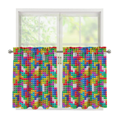 Colorful Brick Puzzle Game Pattern Print Tier Curtains