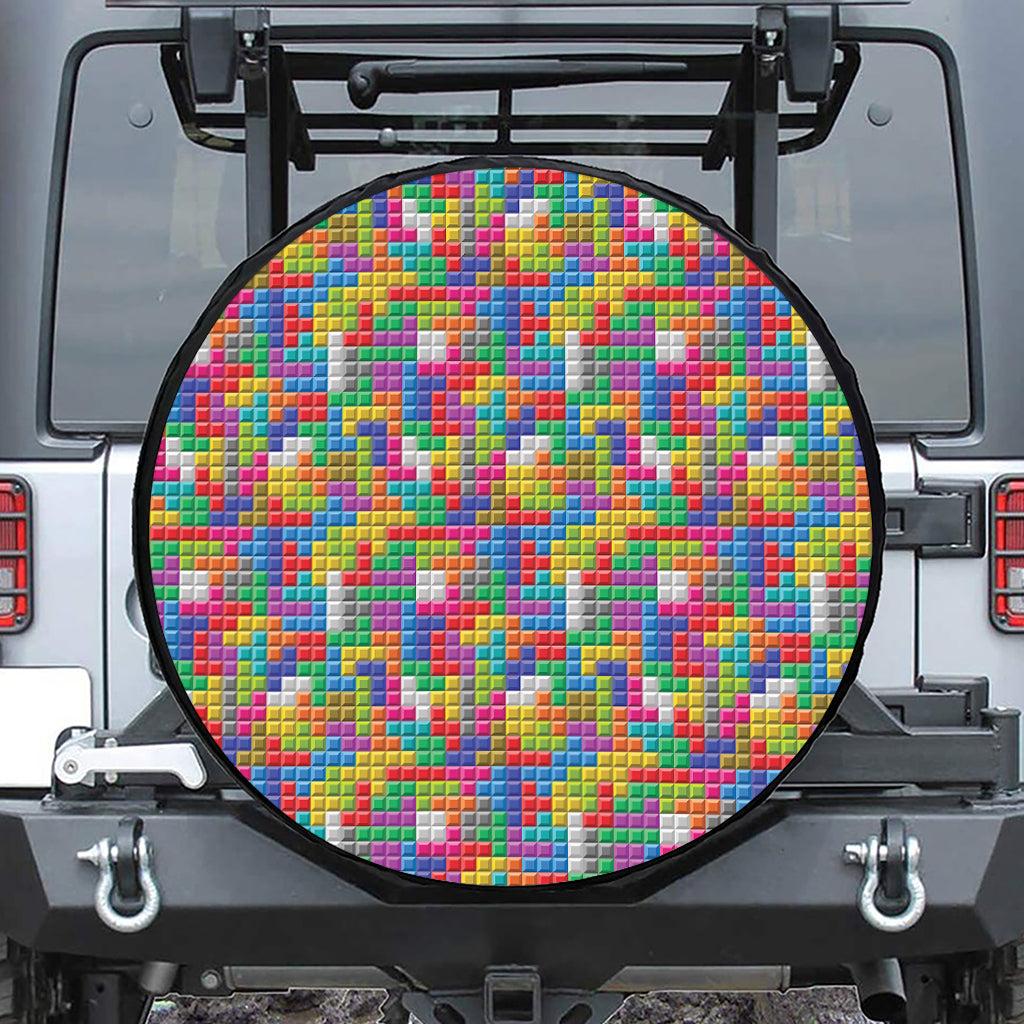 Colorful Brick Puzzle Game Pattern Print Tire Cover