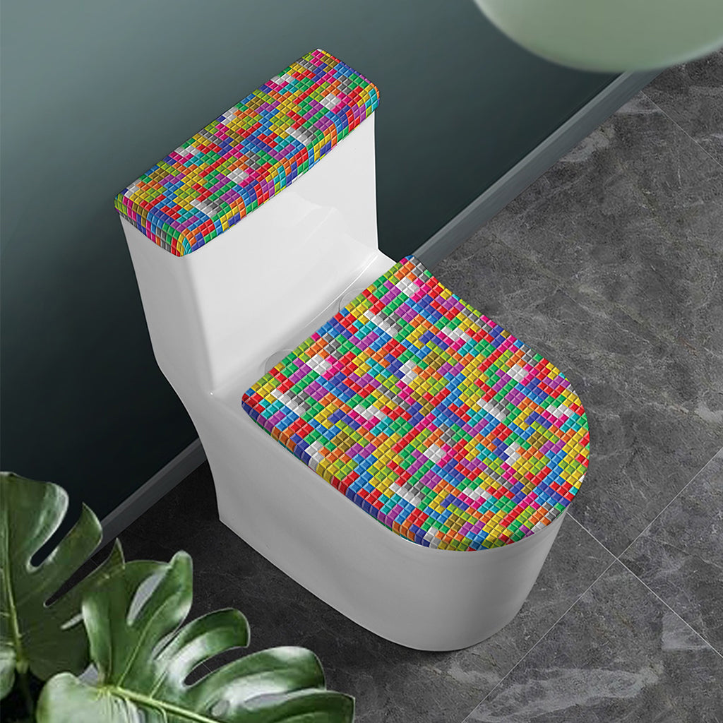 Colorful Brick Puzzle Game Pattern Print Toilet Lid And Tank Cover Set