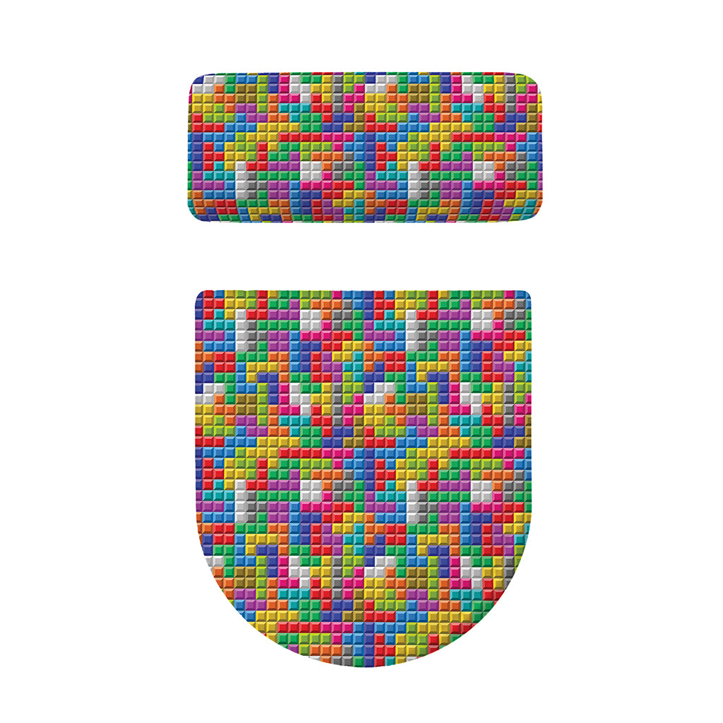 Colorful Brick Puzzle Game Pattern Print Toilet Lid And Tank Cover Set