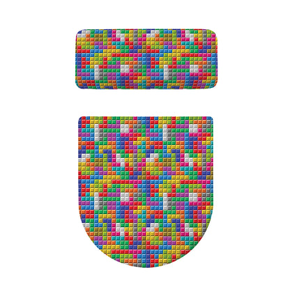 Colorful Brick Puzzle Game Pattern Print Toilet Lid And Tank Cover Set
