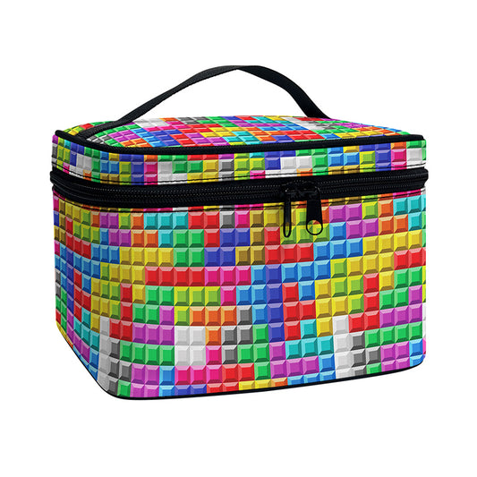 Colorful Brick Puzzle Game Pattern Print Travel Makeup Bag