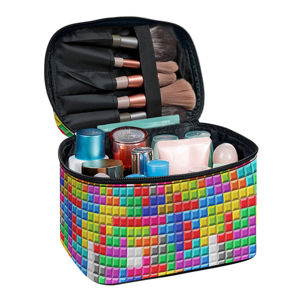 Colorful Brick Puzzle Game Pattern Print Travel Makeup Bag