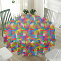 Colorful Brick Puzzle Game Pattern Print Waterproof Round Tablecloth