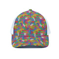 Colorful Brick Puzzle Game Pattern Print White Mesh Trucker Hat