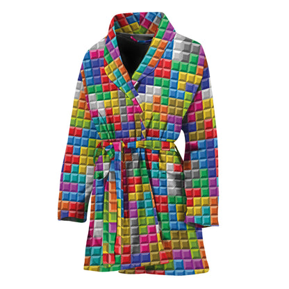 Colorful Brick Puzzle Game Pattern Print Women's Bathrobe