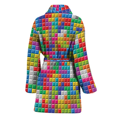 Colorful Brick Puzzle Game Pattern Print Women's Bathrobe