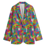 Colorful Brick Puzzle Game Pattern Print Women's Blazer