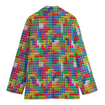Colorful Brick Puzzle Game Pattern Print Women's Blazer