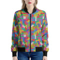 Colorful Brick Puzzle Game Pattern Print Women's Bomber Jacket