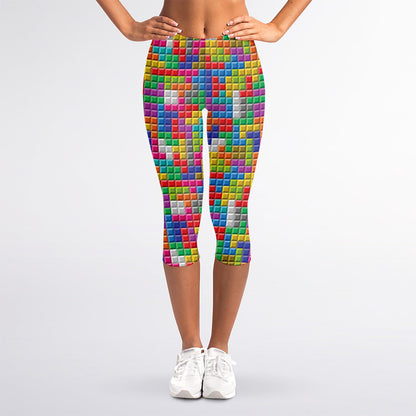 Colorful Brick Puzzle Game Pattern Print Women's Capri Leggings
