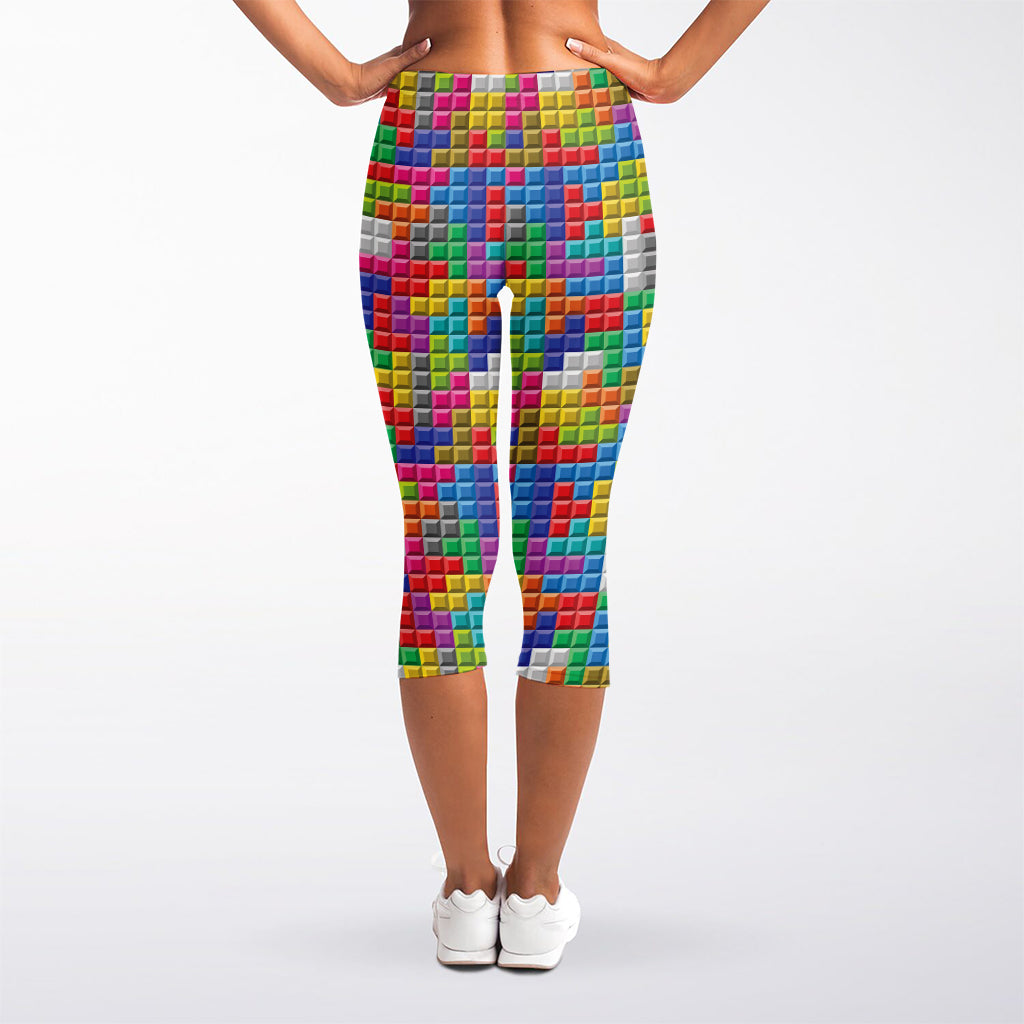 Colorful Brick Puzzle Game Pattern Print Women's Capri Leggings