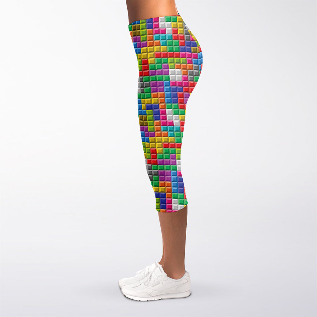 Colorful Brick Puzzle Game Pattern Print Women's Capri Leggings