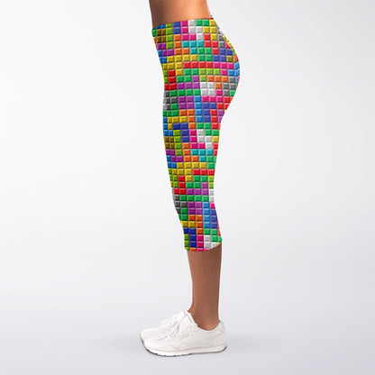 Colorful Brick Puzzle Game Pattern Print Women's Capri Leggings