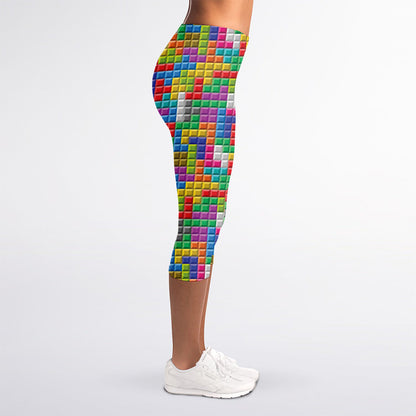 Colorful Brick Puzzle Game Pattern Print Women's Capri Leggings