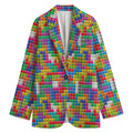 Colorful Brick Puzzle Game Pattern Print Women's Cotton Blazer