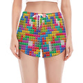 Colorful Brick Puzzle Game Pattern Print Women's Split Running Shorts