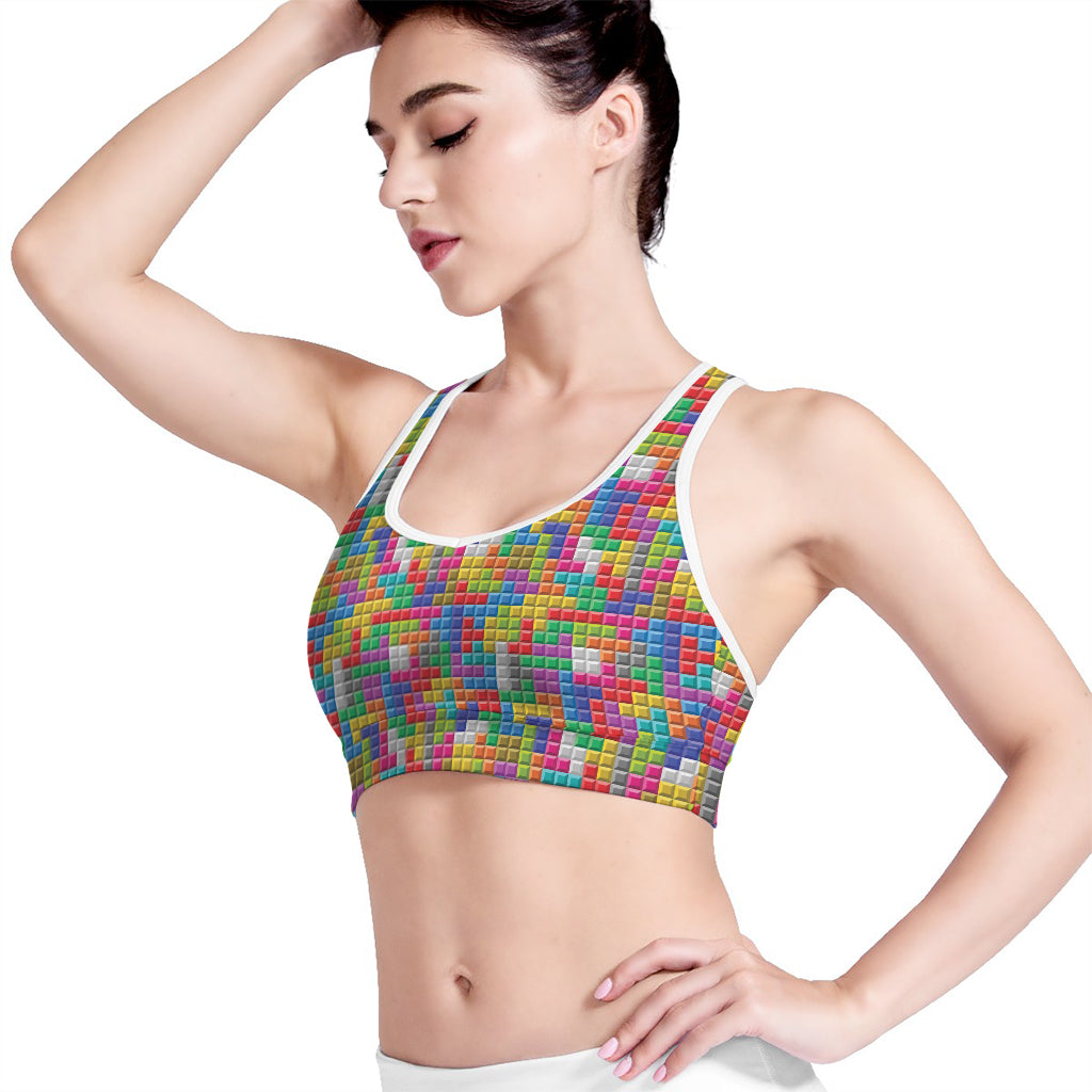 Colorful Brick Puzzle Game Pattern Print Women's Sports Bra