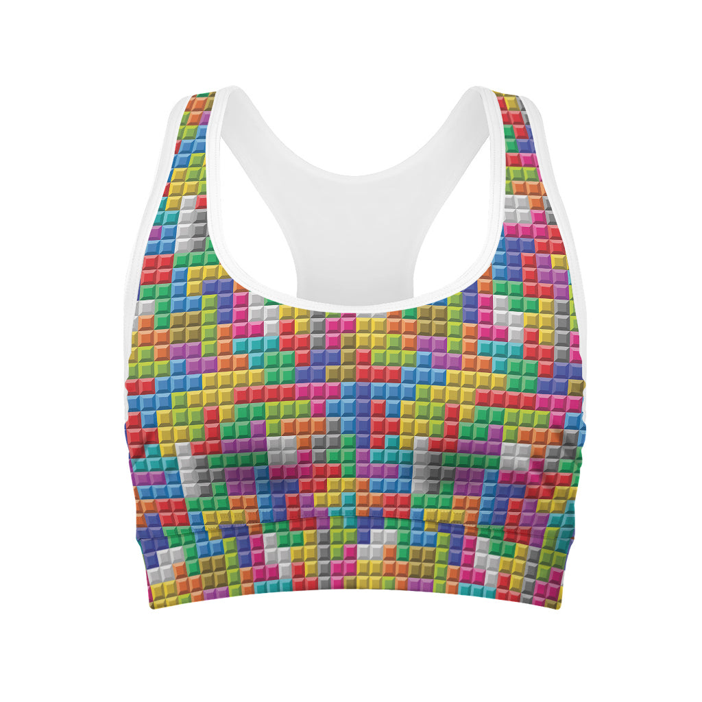 Colorful Brick Puzzle Game Pattern Print Women's Sports Bra