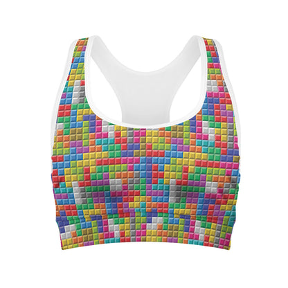 Colorful Brick Puzzle Game Pattern Print Women's Sports Bra
