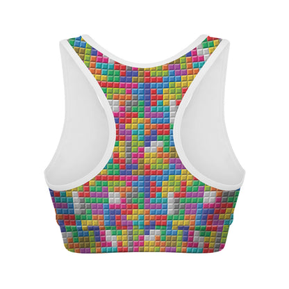 Colorful Brick Puzzle Game Pattern Print Women's Sports Bra