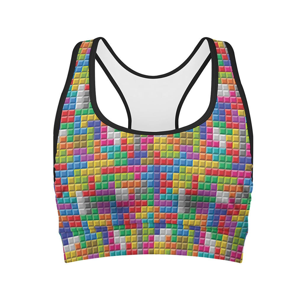 Colorful Brick Puzzle Game Pattern Print Women's Sports Bra