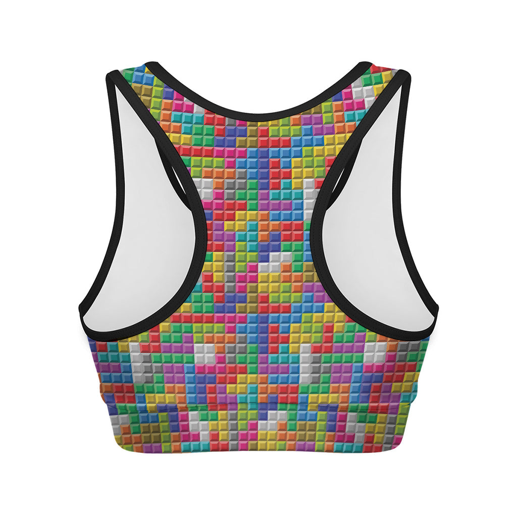 Colorful Brick Puzzle Game Pattern Print Women's Sports Bra
