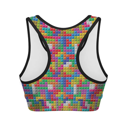 Colorful Brick Puzzle Game Pattern Print Women's Sports Bra