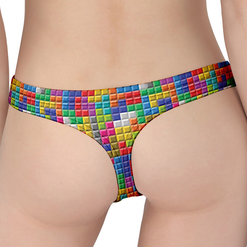 Colorful Brick Puzzle Game Pattern Print Women's Thong