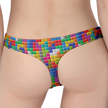 Colorful Brick Puzzle Game Pattern Print Women's Thong