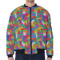 Colorful Brick Puzzle Game Pattern Print Zip Sleeve Bomber Jacket