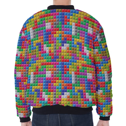 Colorful Brick Puzzle Game Pattern Print Zip Sleeve Bomber Jacket