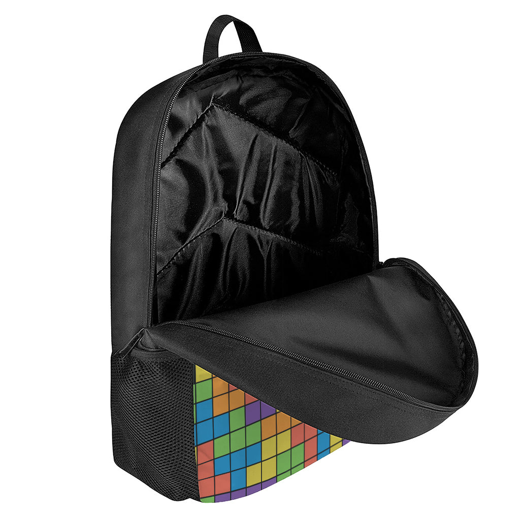 Colorful Brick Puzzle Video Game Print 17 Inch Backpack