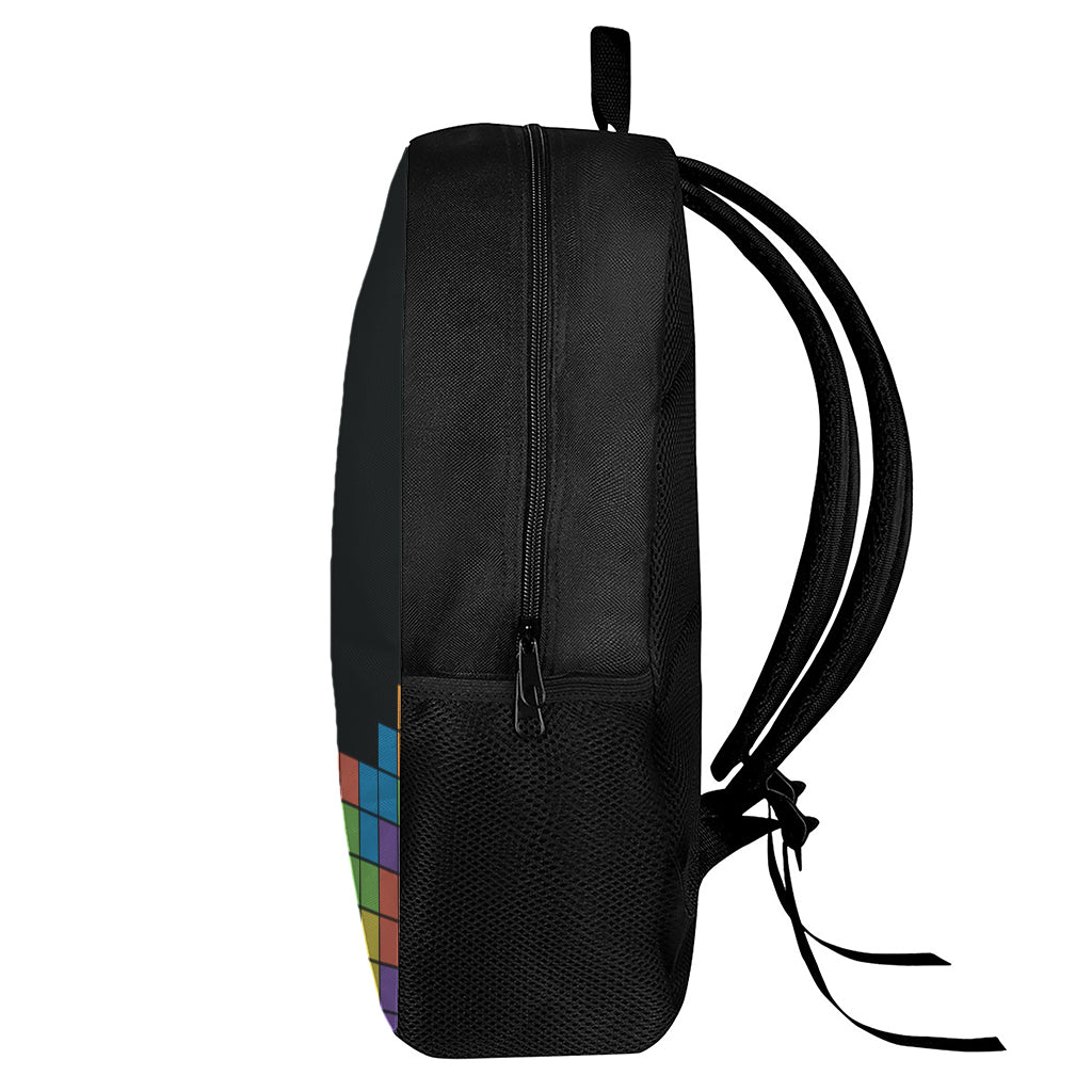 Colorful Brick Puzzle Video Game Print 17 Inch Backpack