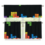 Colorful Brick Puzzle Video Game Print 3 Piece Kitchen Curtains