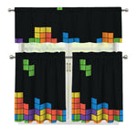 Colorful Brick Puzzle Video Game Print 3 Piece Kitchen Curtains