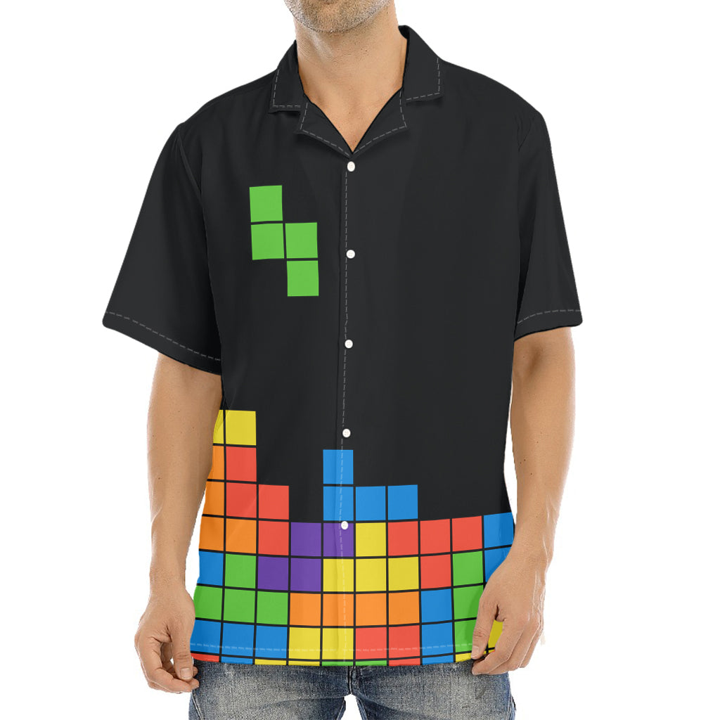 Colorful Brick Puzzle Video Game Print Aloha Shirt