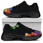 Colorful Brick Puzzle Video Game Print Black Chunky Shoes