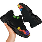 Colorful Brick Puzzle Video Game Print Black Chunky Shoes