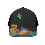 Colorful Brick Puzzle Video Game Print Black Mesh Trucker Cap