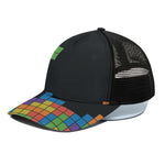 Colorful Brick Puzzle Video Game Print Black Mesh Trucker Cap