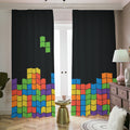 Colorful Brick Puzzle Video Game Print Dimout Pencil Pleat Curtains