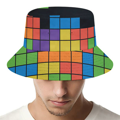 Colorful Brick Puzzle Video Game Print Bucket Hat