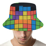 Colorful Brick Puzzle Video Game Print Bucket Hat
