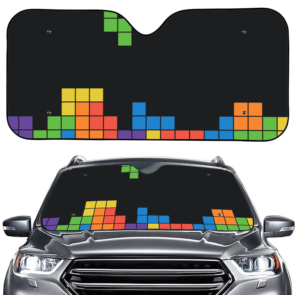 Colorful Brick Puzzle Video Game Print Car Windshield Sun Shade