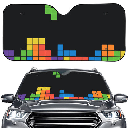 Colorful Brick Puzzle Video Game Print Car Windshield Sun Shade